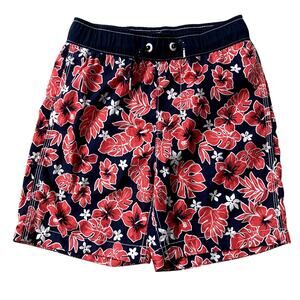 Gap Kids Tropical Hibiscus Swim Trunks - Navy Blue White Red - Medium 8